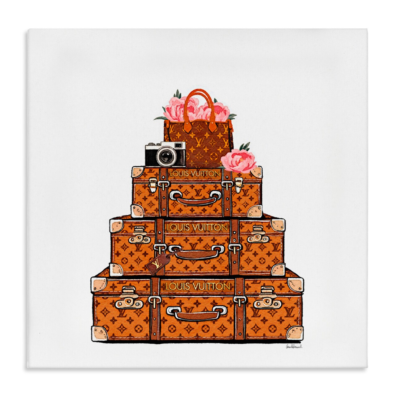 Stupell Industries Stacked Luggage with Floral Handbag Canvas, design by Amanda Greenwood